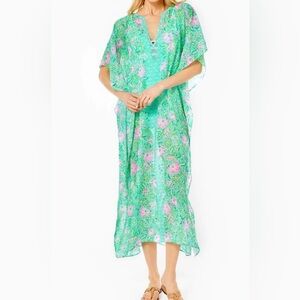 Lilly Pulitzer Mint Green Floral V-Neck Swim Coverup Caftan